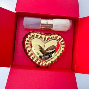 Gold Heart Compact Mirror and Brush Set Luxury Makeup Accessory